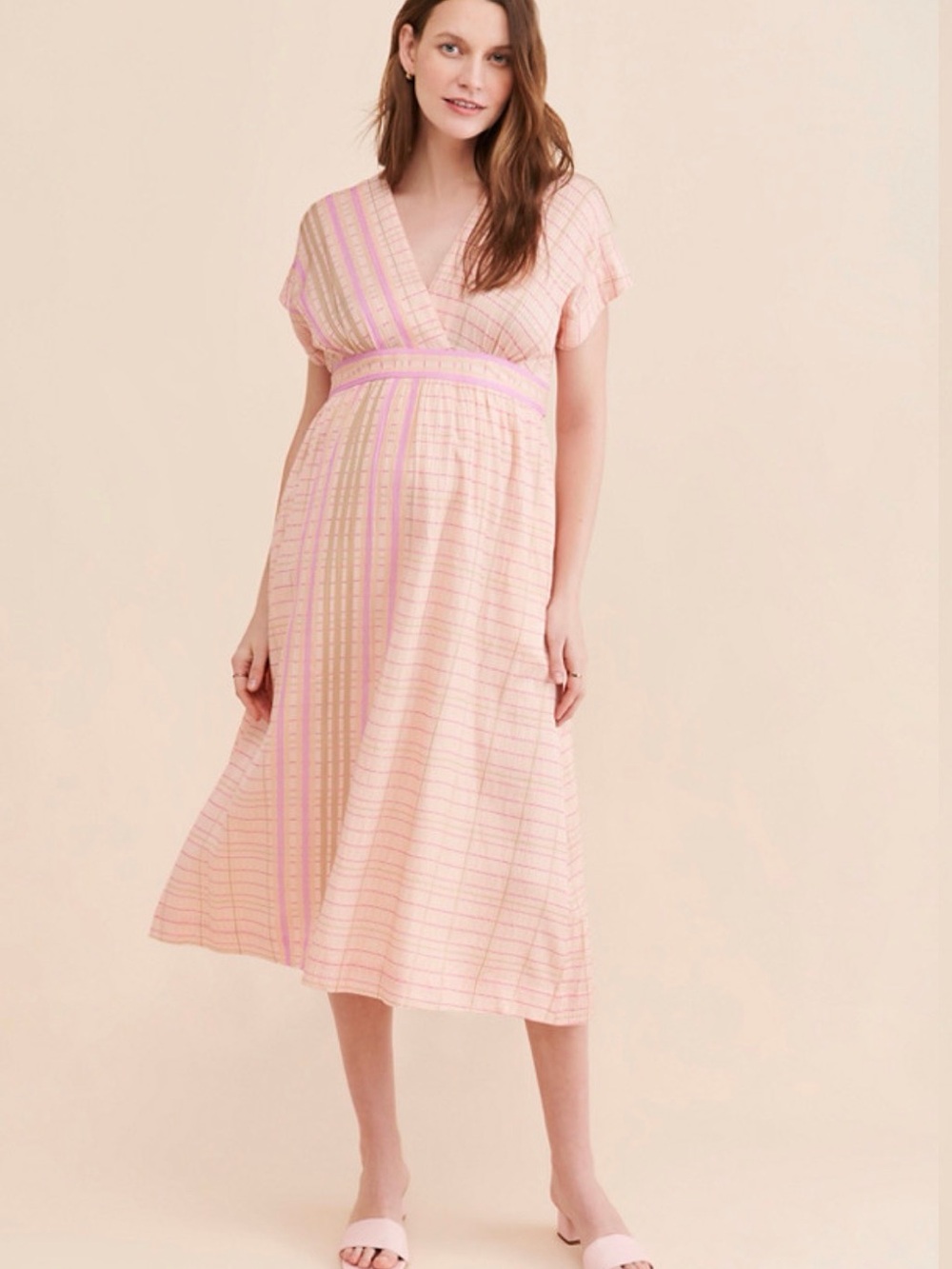 Hatch Pink Striped Wrap-Effect Midi Dress